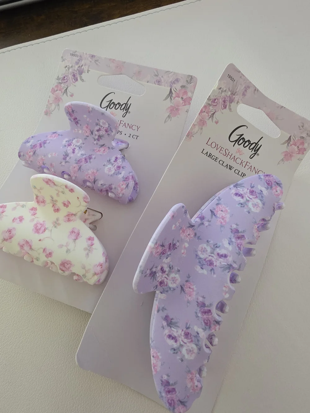 LoveShackFancy Floral Claw Clip Set in Purple & Cream Bundle